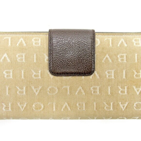 BVLGARI long wallet log mania beige canvas ?~ leather Authentic USED